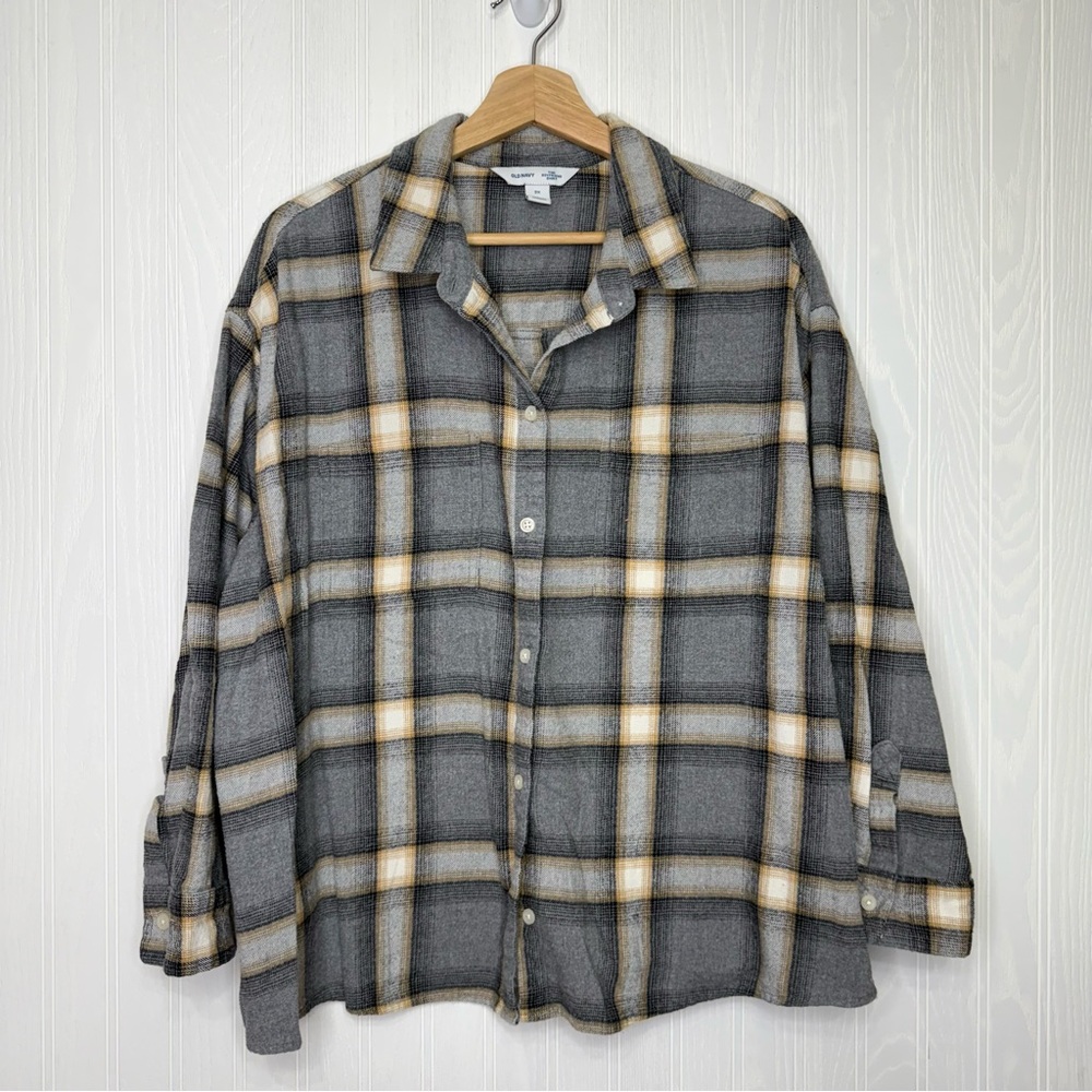 Old Navy The Boyfriend Shirt Gray plaid flannel 100% Cotton size 2X - Picture 2 of 11